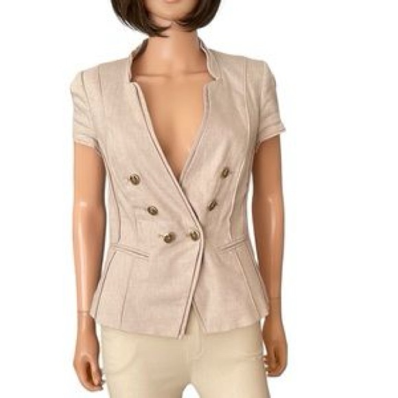 White House Black Market beige double breasted short sleeve button blazer 12 - Picture 1 of 15